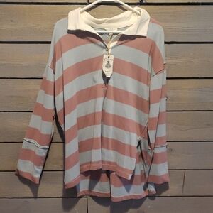 Easel Striped Pink and Gray Long Sleeve Shirt